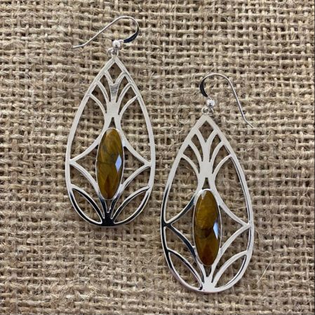 Faceted Tigers Eye Statement Earrings