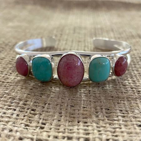 Rhodonite and Chilean Turquoise Cuff