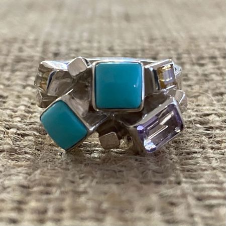 Campitos Turquoise, Citrine and Amethyst Ring - Size 9