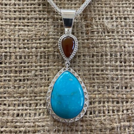 Kingman Turquoise and Mexican Opal Pendant and Chain Set