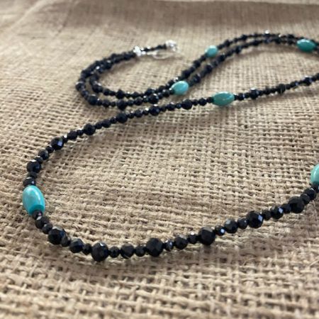 Black Spinel and Turquoise Opera Necklace