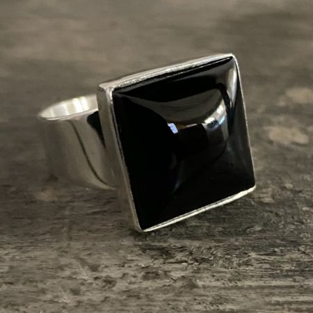 Black Agate Squared Ring - Size 9