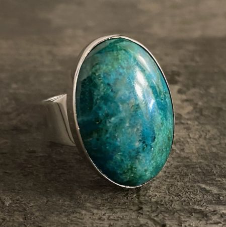 Large Chrysocolla Oval Ring - Size 7