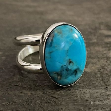Blue Anhui Turquoise Oval Ring - Size 8