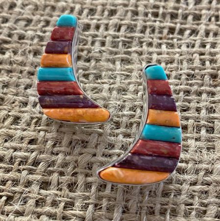 Turquoise and Spiny Oyster Inlay Post Earrings
