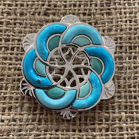 Red Skin and Campitos Turquoise Flower Inlay Slider Pendant