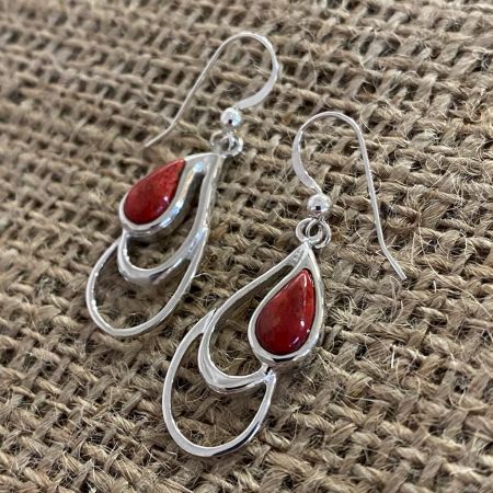 Red Coral Tear Drop Earrings