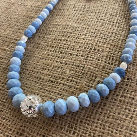 Blue Opal and Sterling Silver Bead Necklace