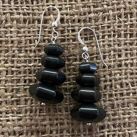 Black Obsidian Hexagonal Wheel Earrings