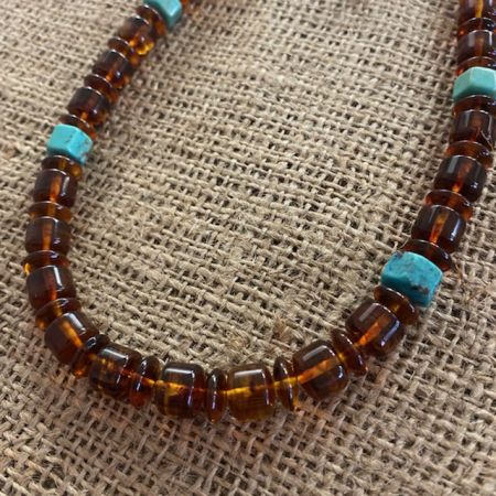 Amber and Turquoise Hexagon Necklace