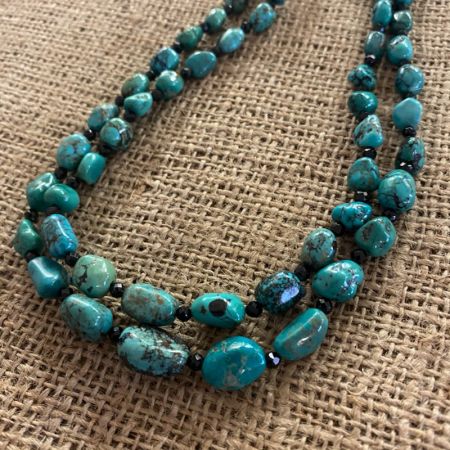 Hubei Turquoise and Black Spinel Double Strand Necklace