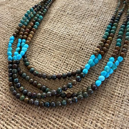 Four Strand Color Block Turquoise Necklace