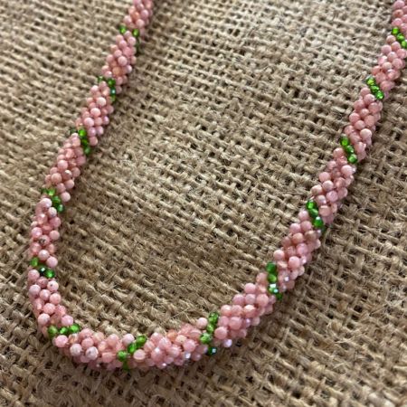 Rhodocrosite and Chrome Diopside Woven Necklace