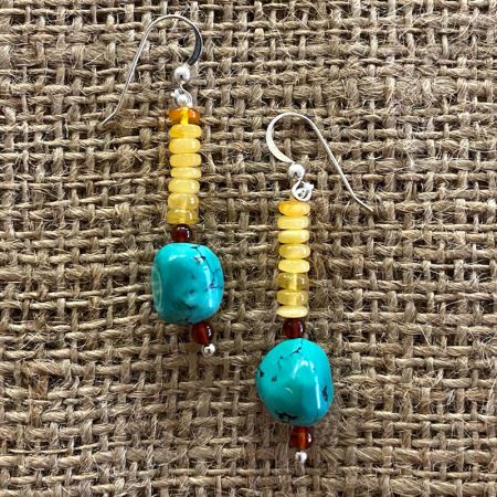 Butterscotch Amber and Turquoise Dangle Earrings