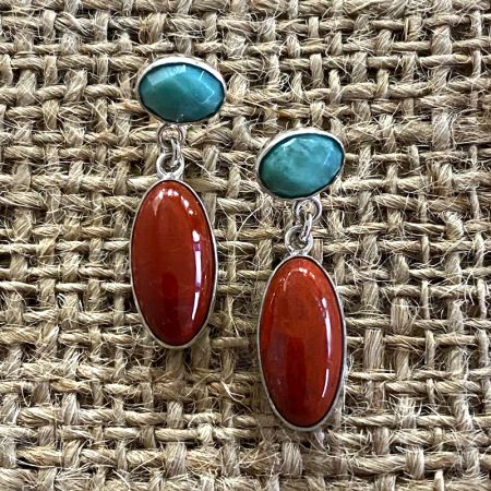 Red Moss Jasper and Chrome Chalcedony Post Earrings