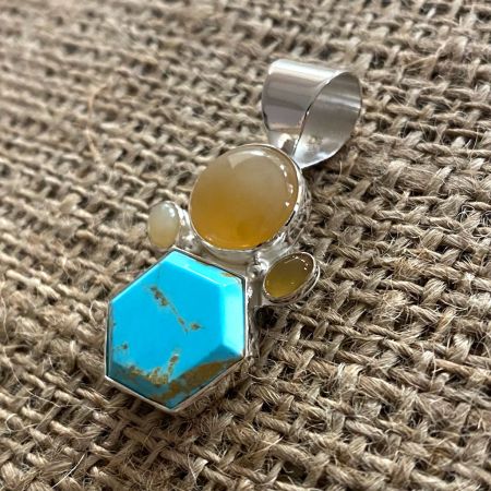 Golden Matrix Turquoise and Mexican Opal Pendant