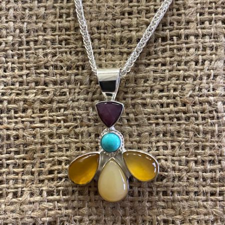 Multi Stone Flower Pendant & Chain