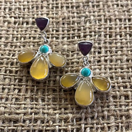 Multi Stone Flower Earrings