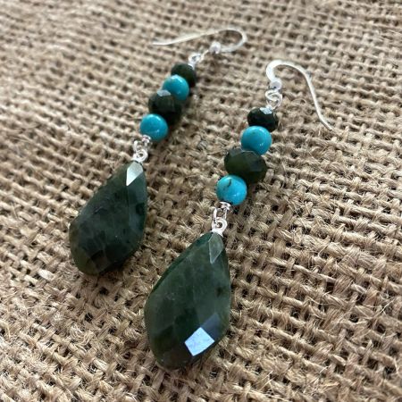 Nephrite Jade and Azure Peaks Turquoise Earrings
