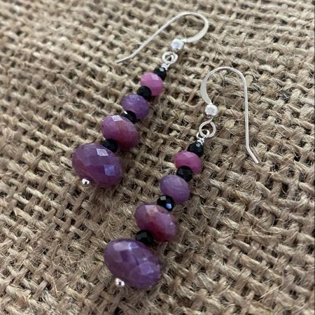 Pink Sapphire and Black Spinel Earrings