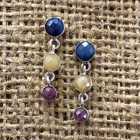 Multi Sapphire Post Earrings