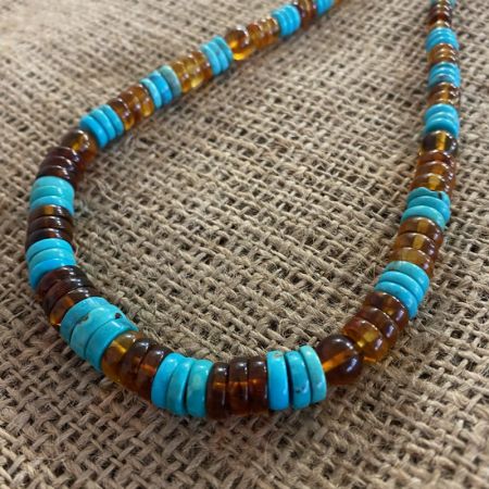 Blue Turquoise and Amber Necklace