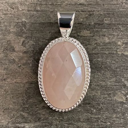 Faceted Rose Quartz Oval Pendant