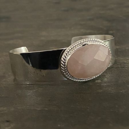 Faceted Rose Quartz Oval Cuff