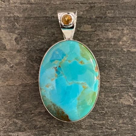 Kingman Turquoise Oval and Citrine Pendant