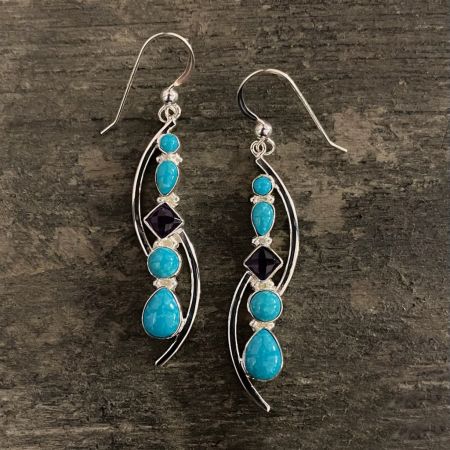 Sonoran Blue Turquoise and Amethyst Earrings