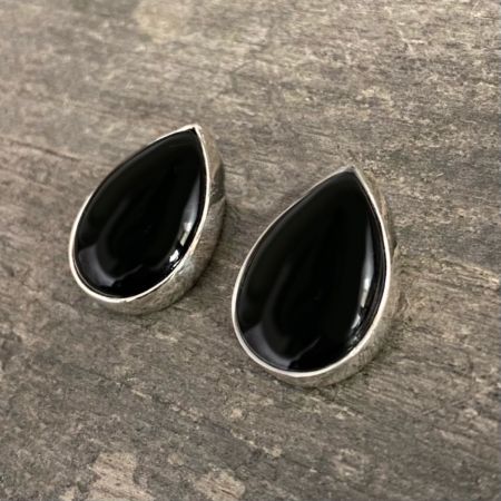 Black Agate Tear Drop Post Earring