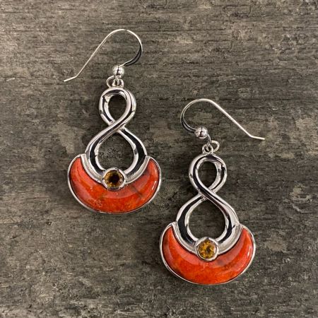Orange Coral and Citrine Earrings