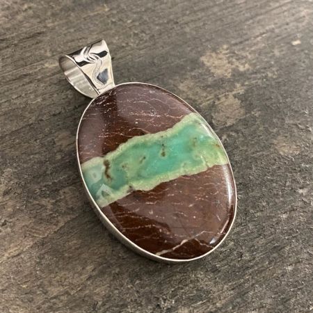 Large Oval Boulder Chrysoprase Pendant