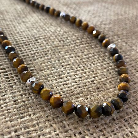 Faceted Tiger Eye and Silver Bead Necklace