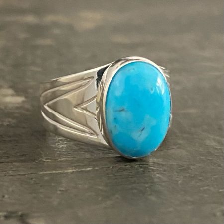 Royal Blue Turquoise Oval Ring - Size 9