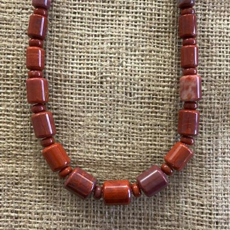 Red Moss Jasper Cylinder Necklace