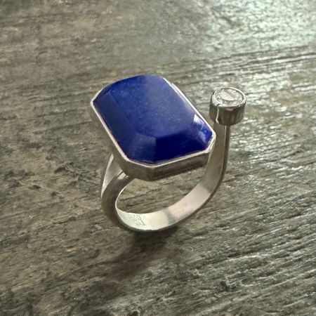 Lapis and Cz Open Shank Ring - Size 9