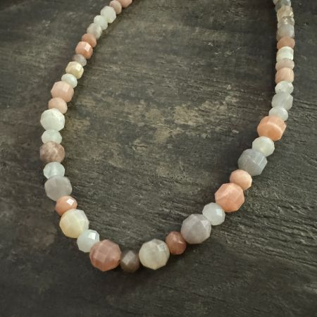 Multi Colored Moonstone and Orthoclase SS Necklace 