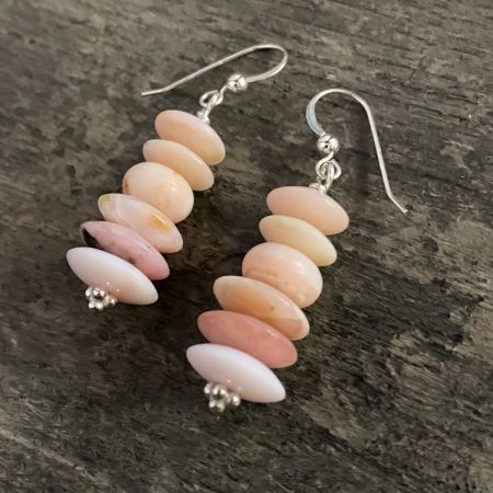 Pink Opal Disk Dangle Earrings 